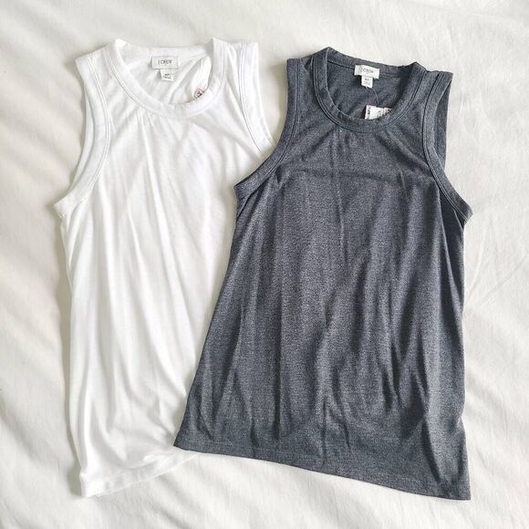 J. Crew Tank Top Bundle Women Size XS White Gray Sleeveless Crew Neck Back-Tie - Picture 2 of 5